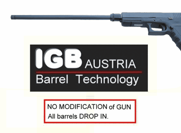 Gen 3 & 4 Glock 10" Barrels IGB Austria Match Grade Hexagonal 10" Threaded Barrel For .10 Auto, .40s&w & .45acp Calibers