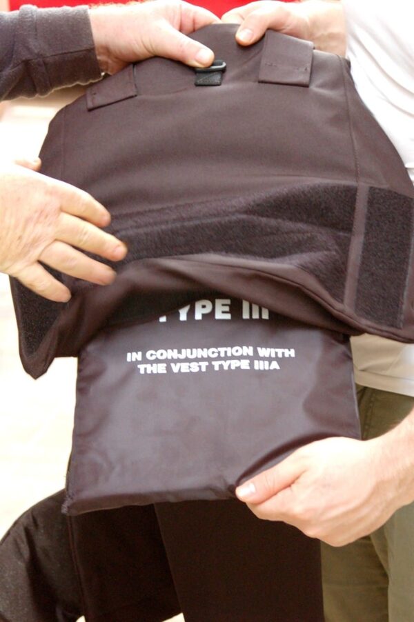 External Body armor protection level III-A with option for detachable add-ons
