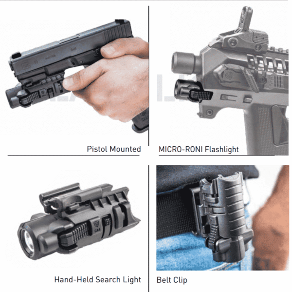 MRFL-MC CAA Gearup 4 in 1 Flashlight, Pistol Mount & Clip