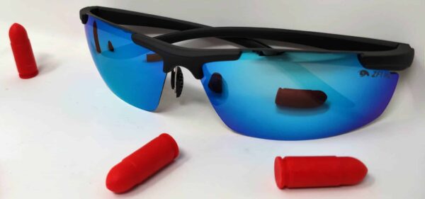 KIRO Shooting Glasses for Tactical and Everyday Use with Blue Lenses (Semi-Rimless Frame)