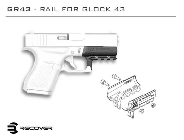 Recover Tactical GR43 Rail Adapter For The Glock 43 43X and 48 (NOT FOR MOS THAT ALREADY HAS A RAIL)