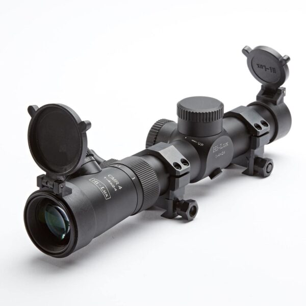 CMR4-556-R Hi-Lux Close to Medium Range 1X-4X Riflescope w/ 1MOA Center Dot & Red Illumination